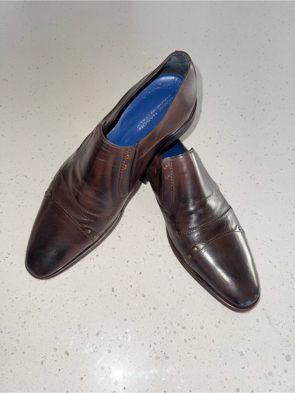 Mark Nason Brown Leather Slip-On Loafers with Blue Insole